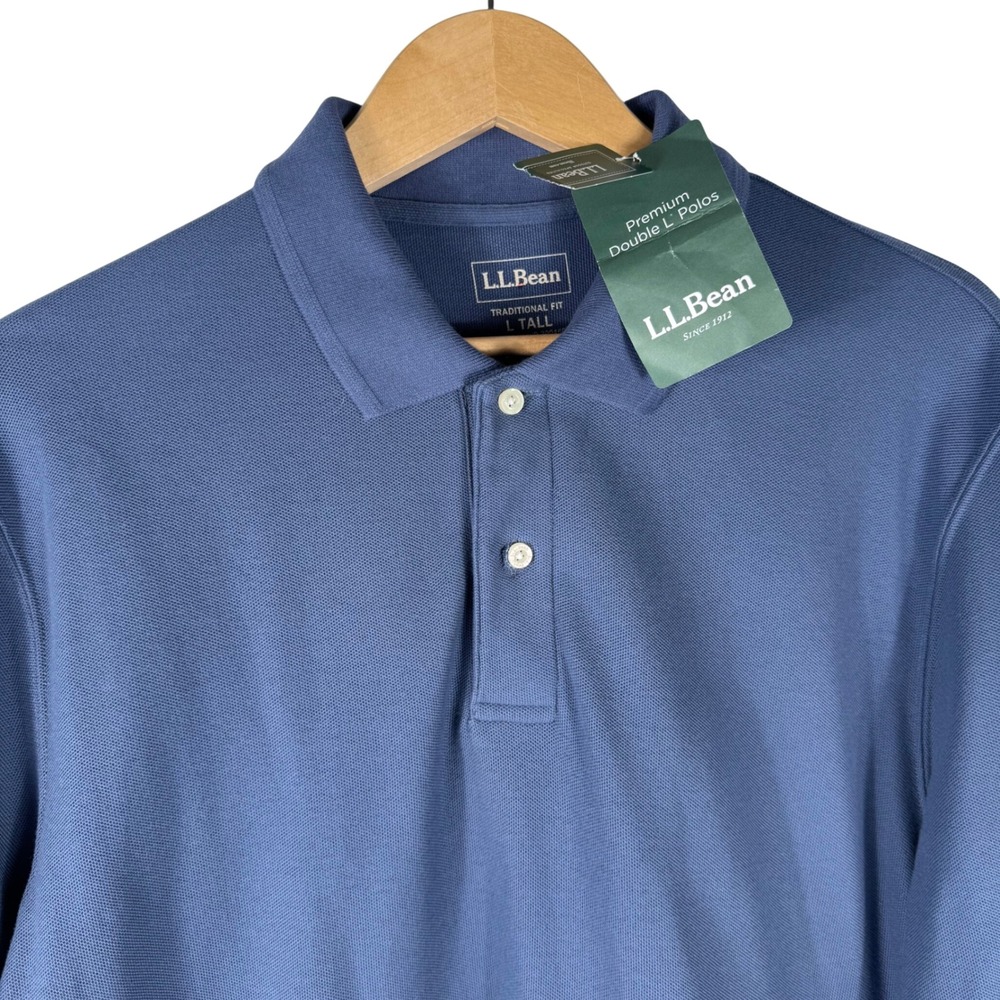 LL Bean Long Sleeve Polo Shirt Mens LT Blue Traditional Fit Cotton